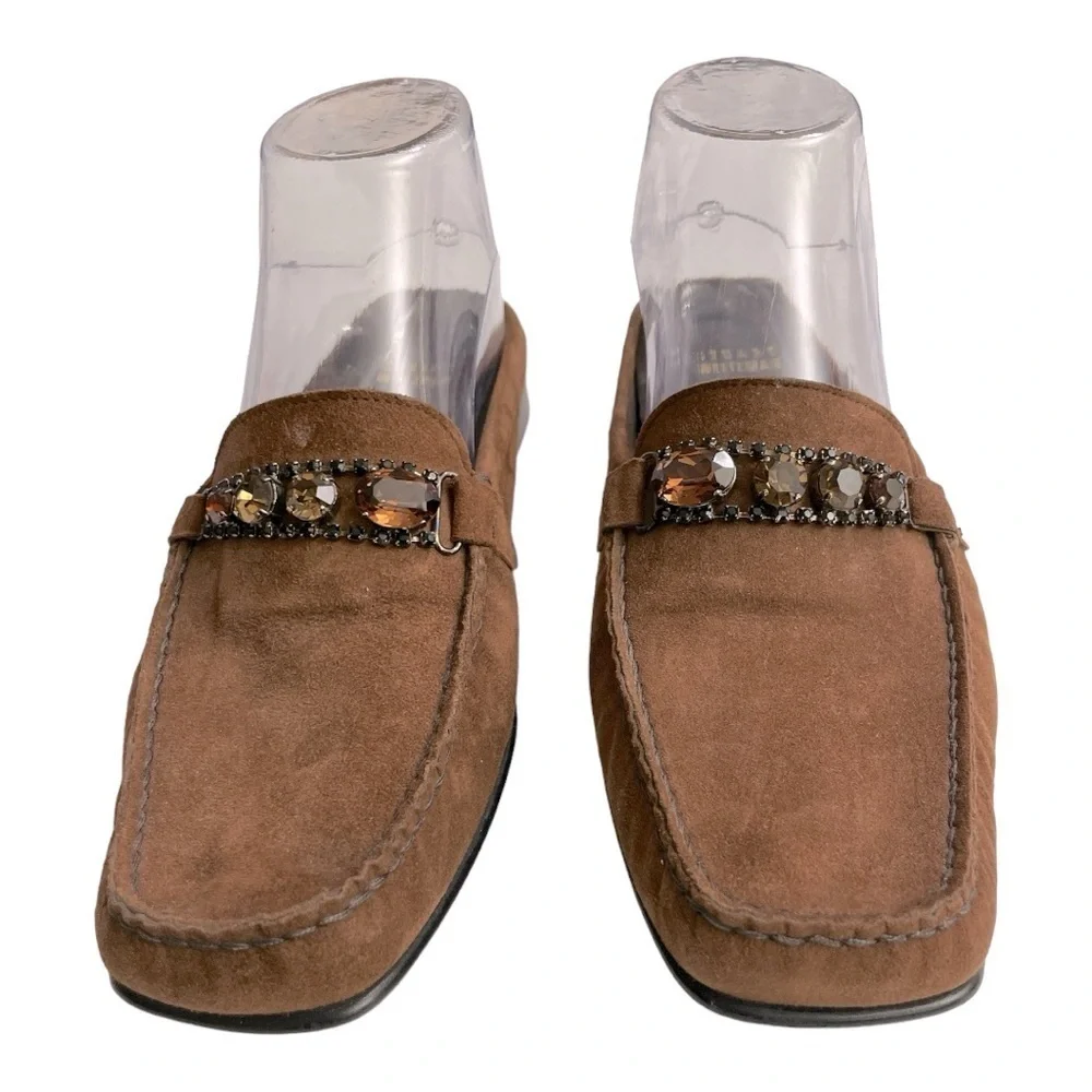 Stuart Weitzman Slip-On Loafers Brown Suede with Gem Embellishment size 8W - Picture 6 of 8